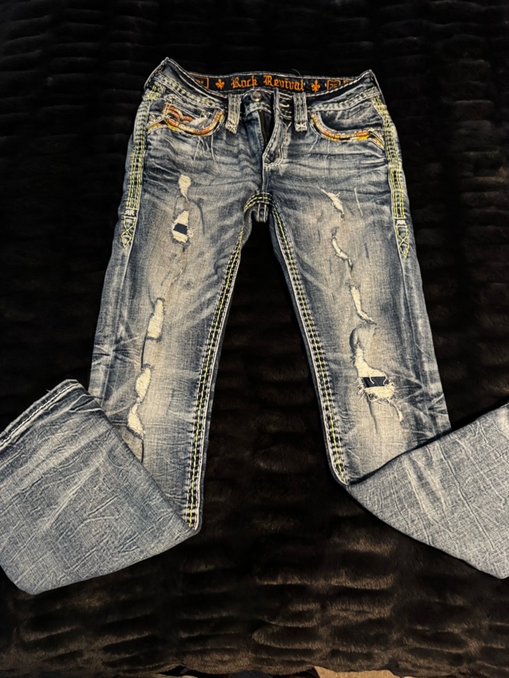 Rock Revival Light Blue Distressed Embroidered Jeans